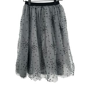 Bonpoint Luxury Girls Tulle Star Polka Dot Skirt Gray Black Balletcore Size 6 8